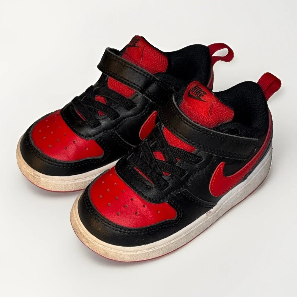 Nike Court Borough Low 2 Black University Red (TD) BQ5453-007 Size 7C